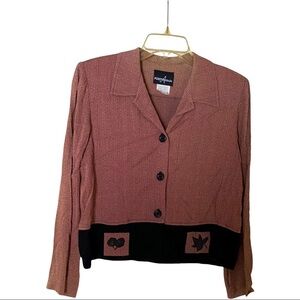 Vintage Positive Attitude Pink Black Heathered Light-Weight 3-Button Blazer Sz 6